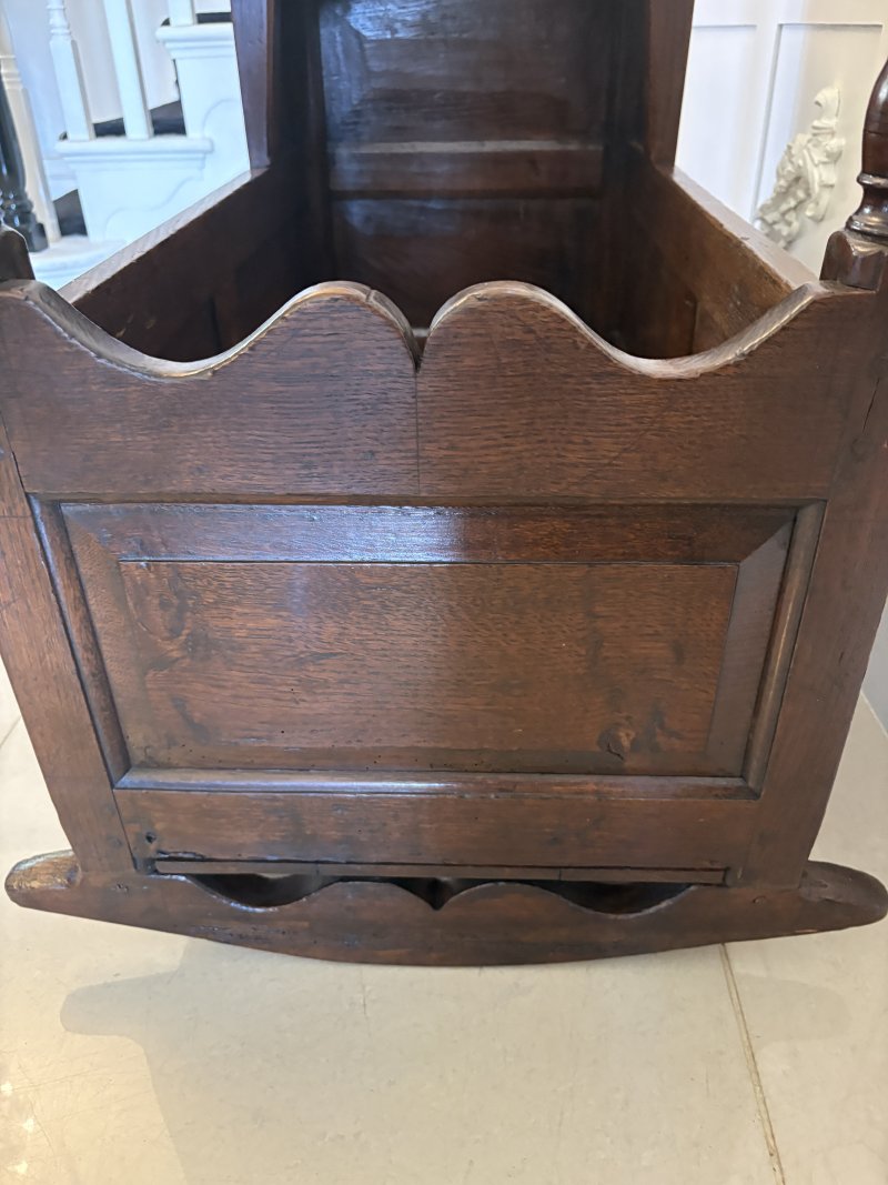 Antique William and Mary Quality Oak Panelled Rocking Crib - Image 7